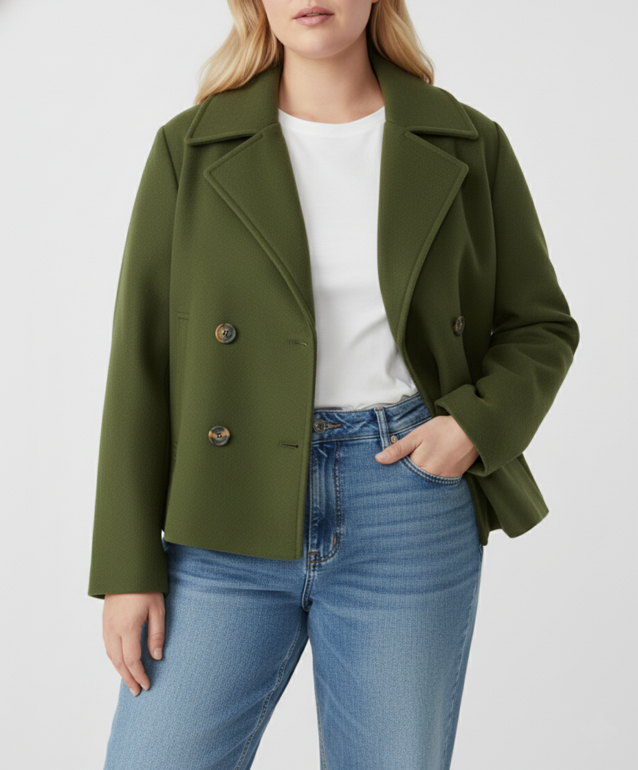 Street Wave Plus Size Wool Look Peacoat For Women Short Figure Flattering Fit Winter Coat