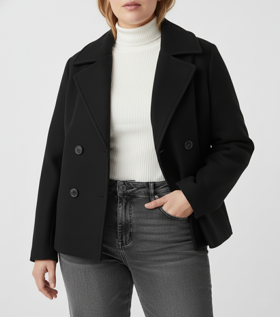Street Wave Plus Size Wool Look Peacoat For Women Short Figure Flattering Fit Winter Coat