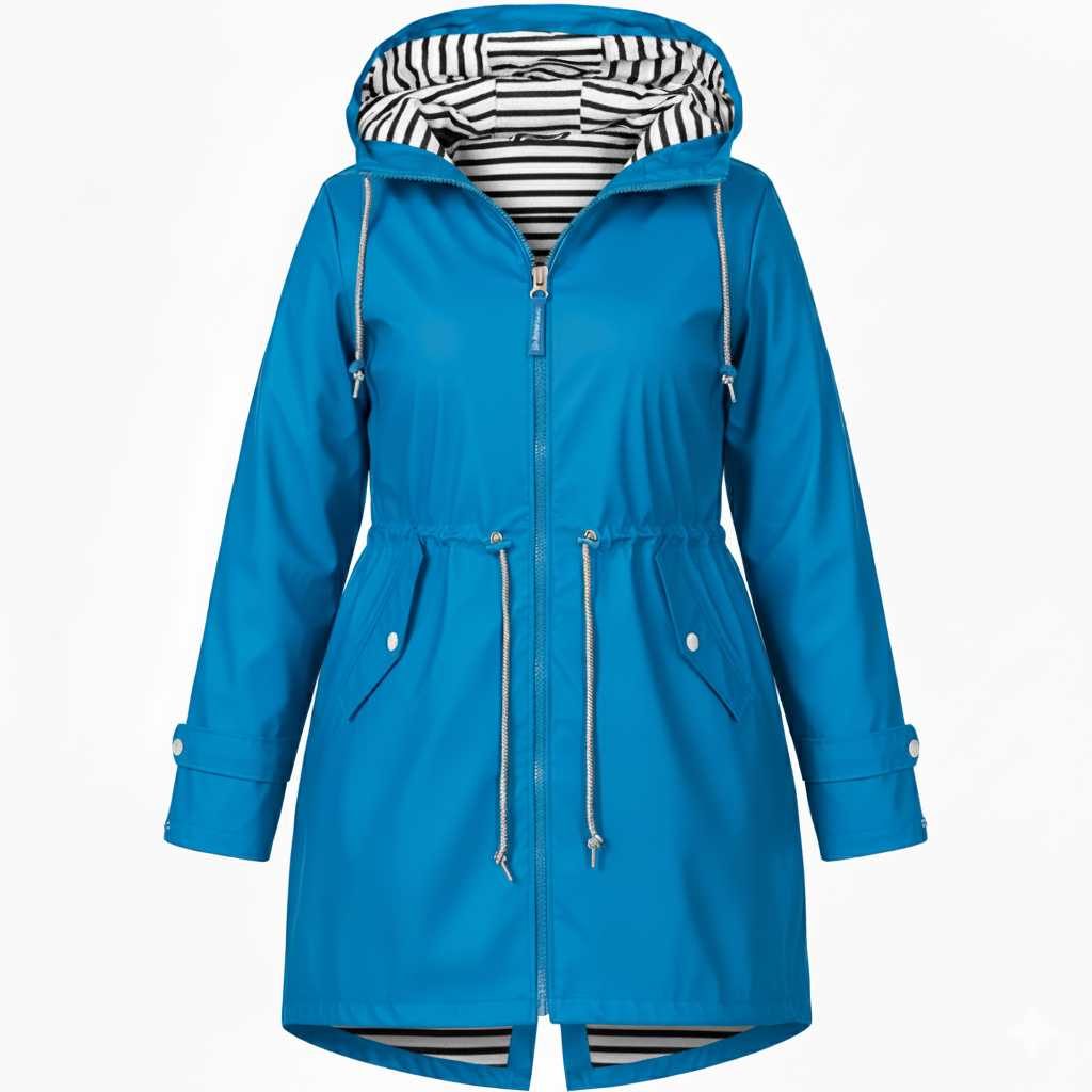 Street-wave Plus Size Waterproof Rain Jacket Hooded with Adjustable Drawstring Waist for Curvy Women Urban Style