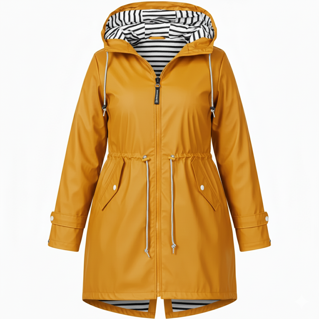 Street-wave Plus Size Waterproof Rain Jacket Hooded with Adjustable Drawstring Waist for Curvy Women Urban Style