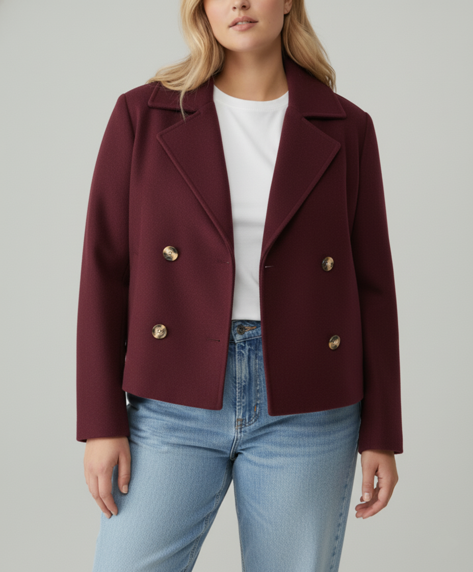 Street Wave Plus Size Wool Look Peacoat For Women Short Figure Flattering Fit Winter Coat