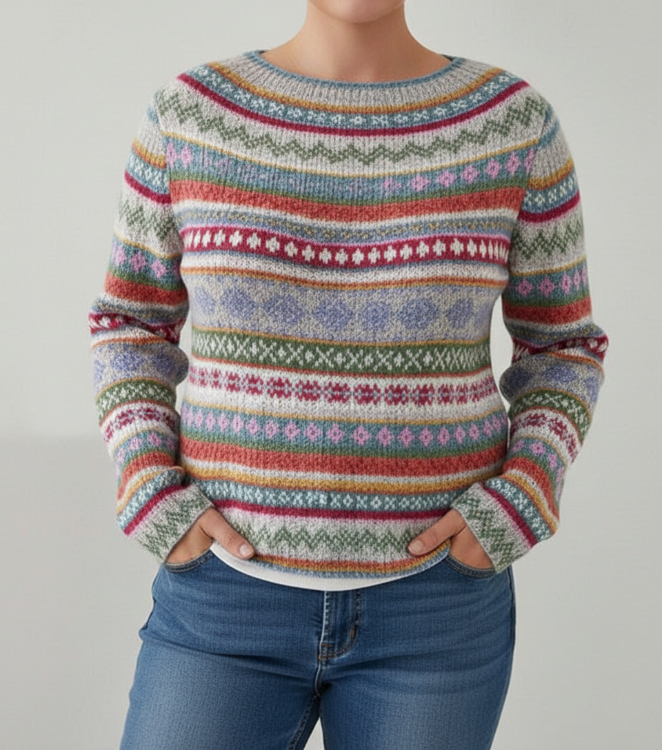 Street Wave Plus Size Multicolor Striped Knit Pullover for Women Cozy Crew Neck Sweater