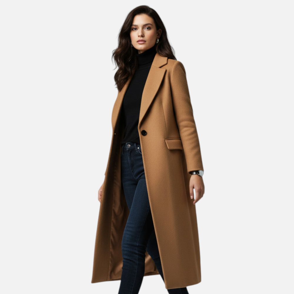 Street-Wave Tailored Long Coat for Women Custom Crafted Single-Breasted Elegance Office to Evening