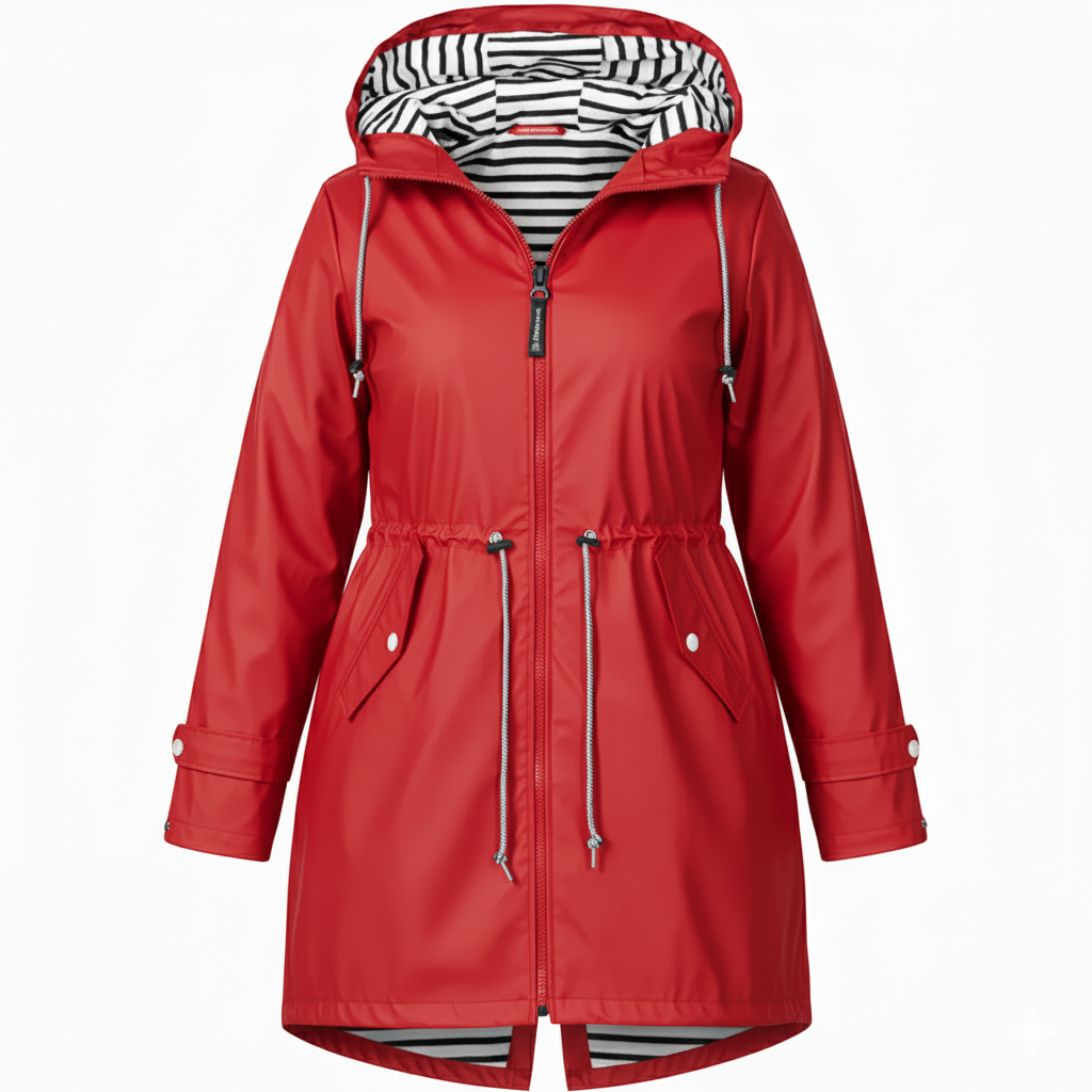 Street-wave Plus Size Waterproof Rain Jacket Hooded with Adjustable Drawstring Waist for Curvy Women Urban Style
