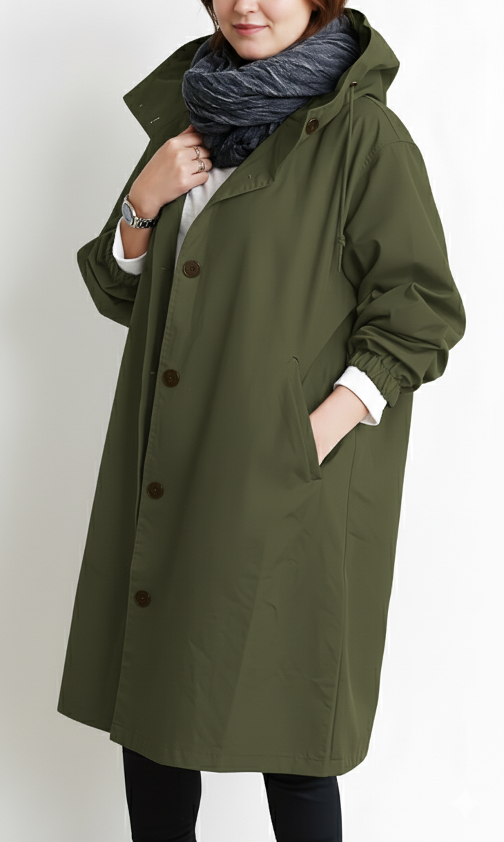 Plus Size Hooded Trench Coat for Women by Streetwave Rain Ready Cotton Blend Cozy Fit