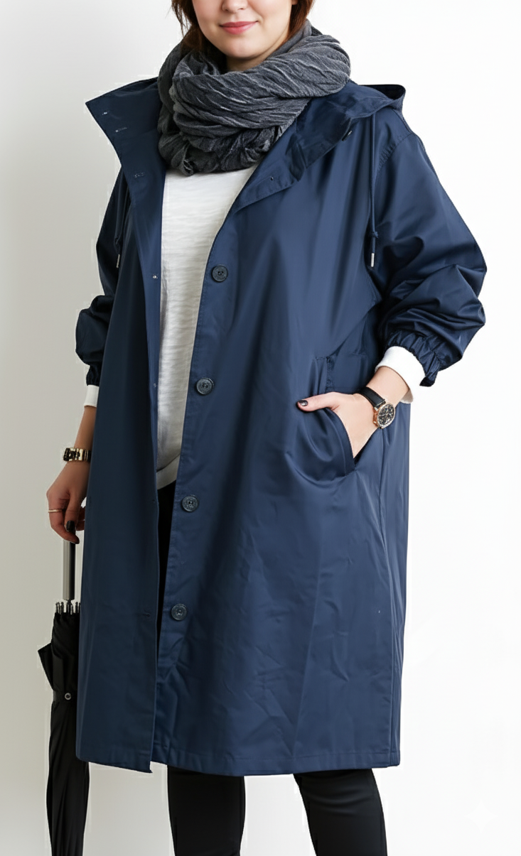 Plus Size Hooded Trench Coat for Women by Streetwave Rain Ready Cotton Blend Cozy Fit
