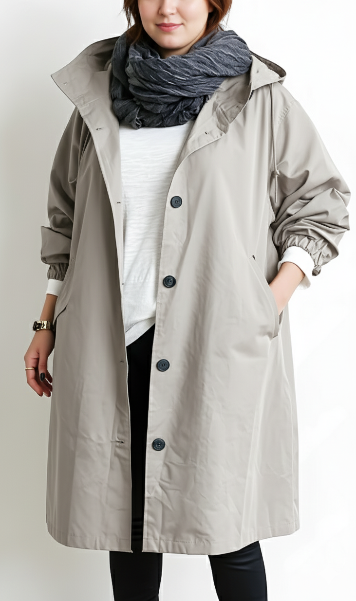 Plus Size Hooded Trench Coat for Women by Streetwave Rain Ready Cotton Blend Cozy Fit