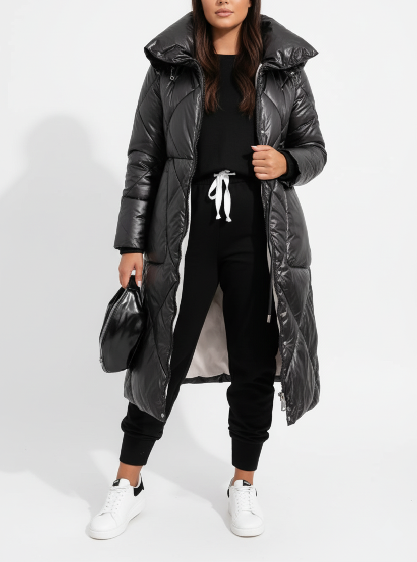 Street Wave Plus Size Long Puffer Coat With Stand Collar For Women Warmth And Elegance