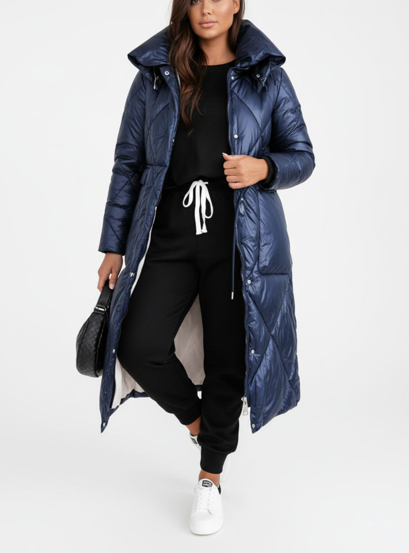 Street Wave Plus Size Long Puffer Coat With Stand Collar For Women Warmth And Elegance