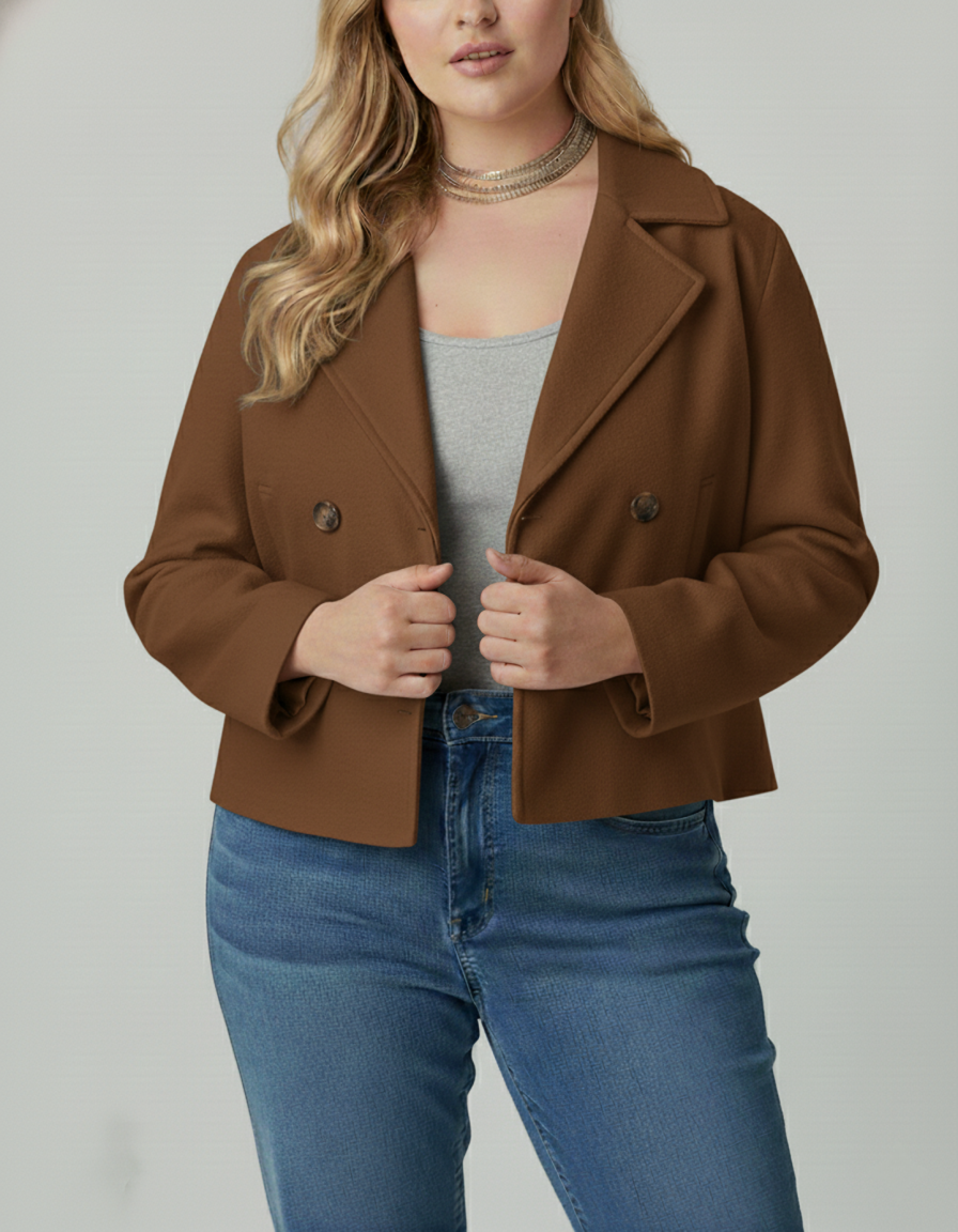 Street Wave Plus Size Wool Look Peacoat For Women Short Figure Flattering Fit Winter Coat