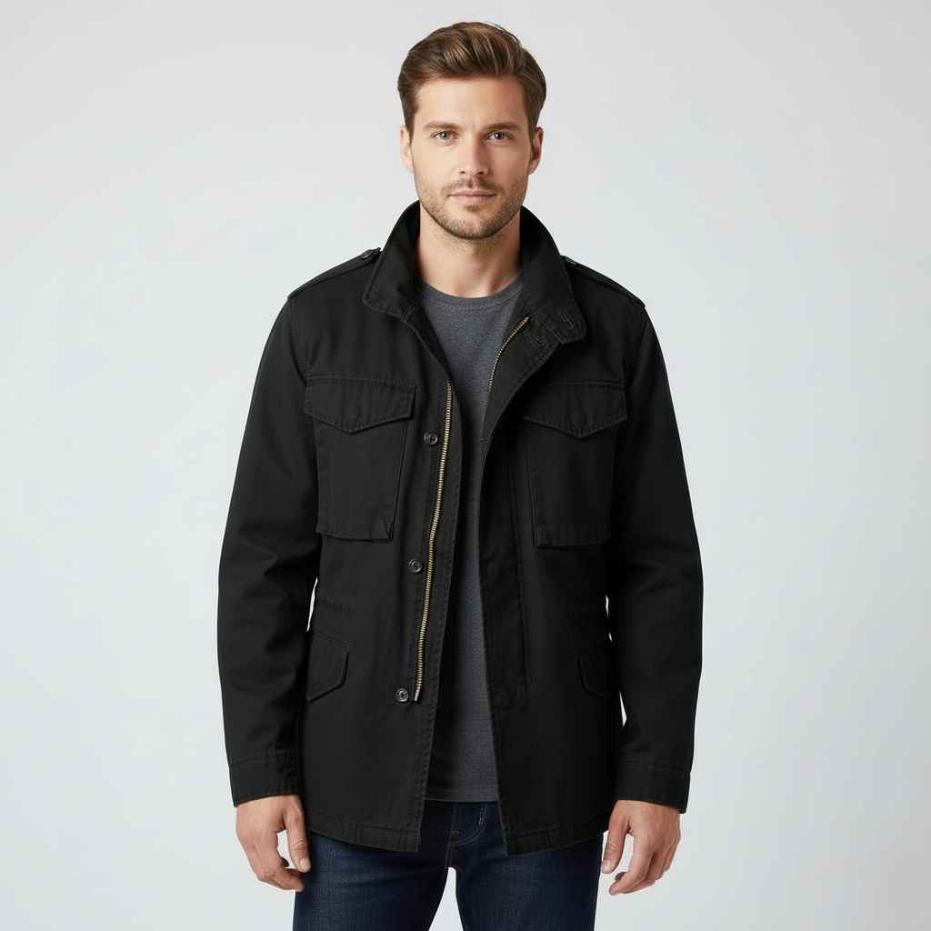 Jason Field Jacket Olive Green With Multi Pocket Design For Men Durable Lapel Collar Outdoor Everyday Wear