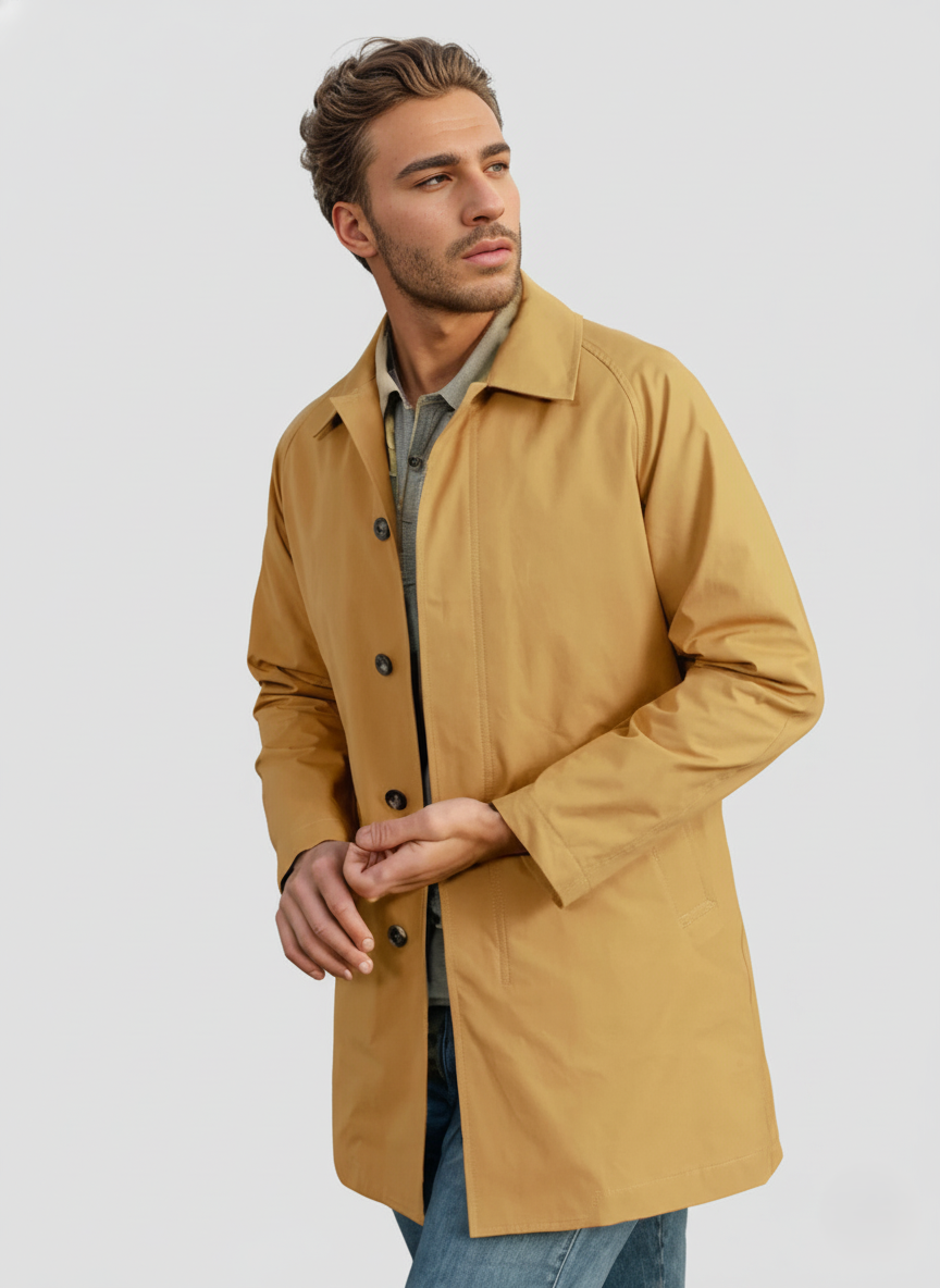 Street-Wave Men's Trench Coat Classic Button Down Long Sleeve Outerwear For Transitional Weather