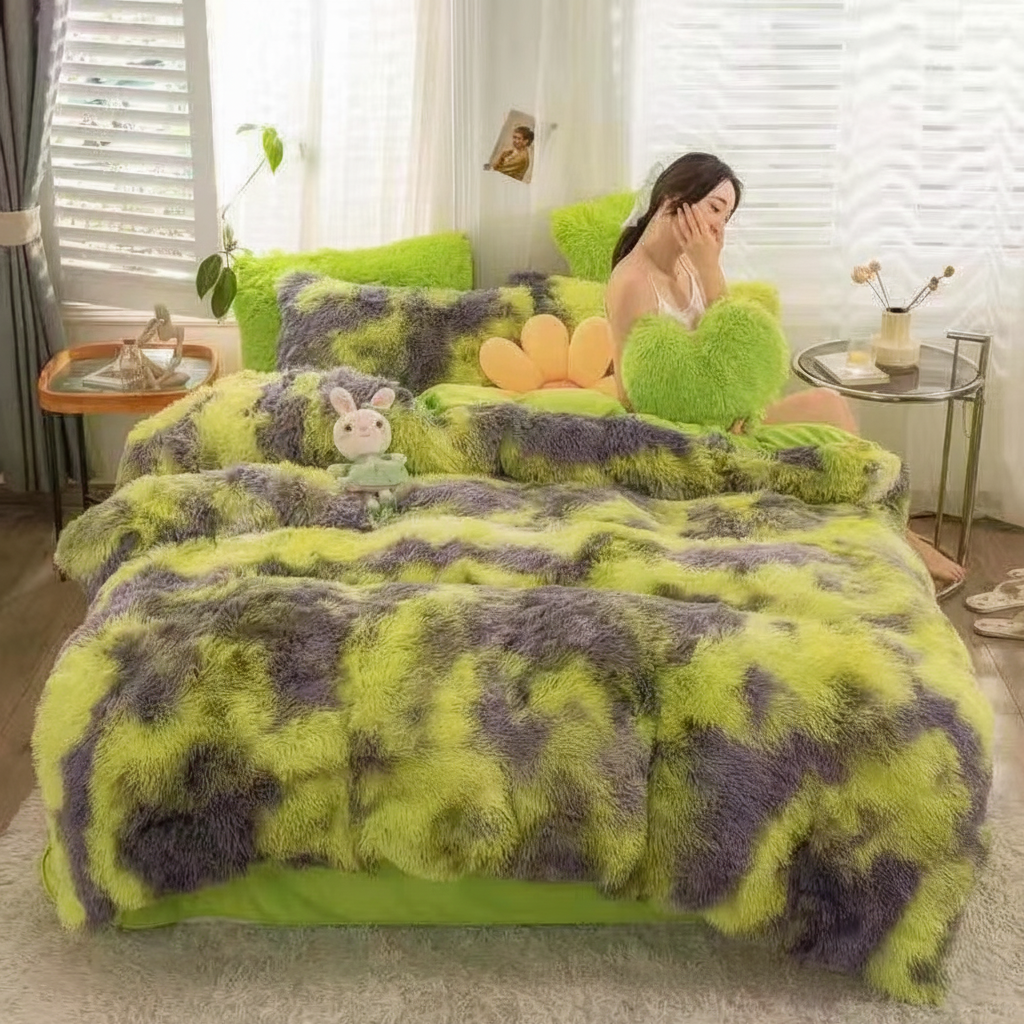 Fluffy Faux Fur Duvet Cover Set With Plush Texture