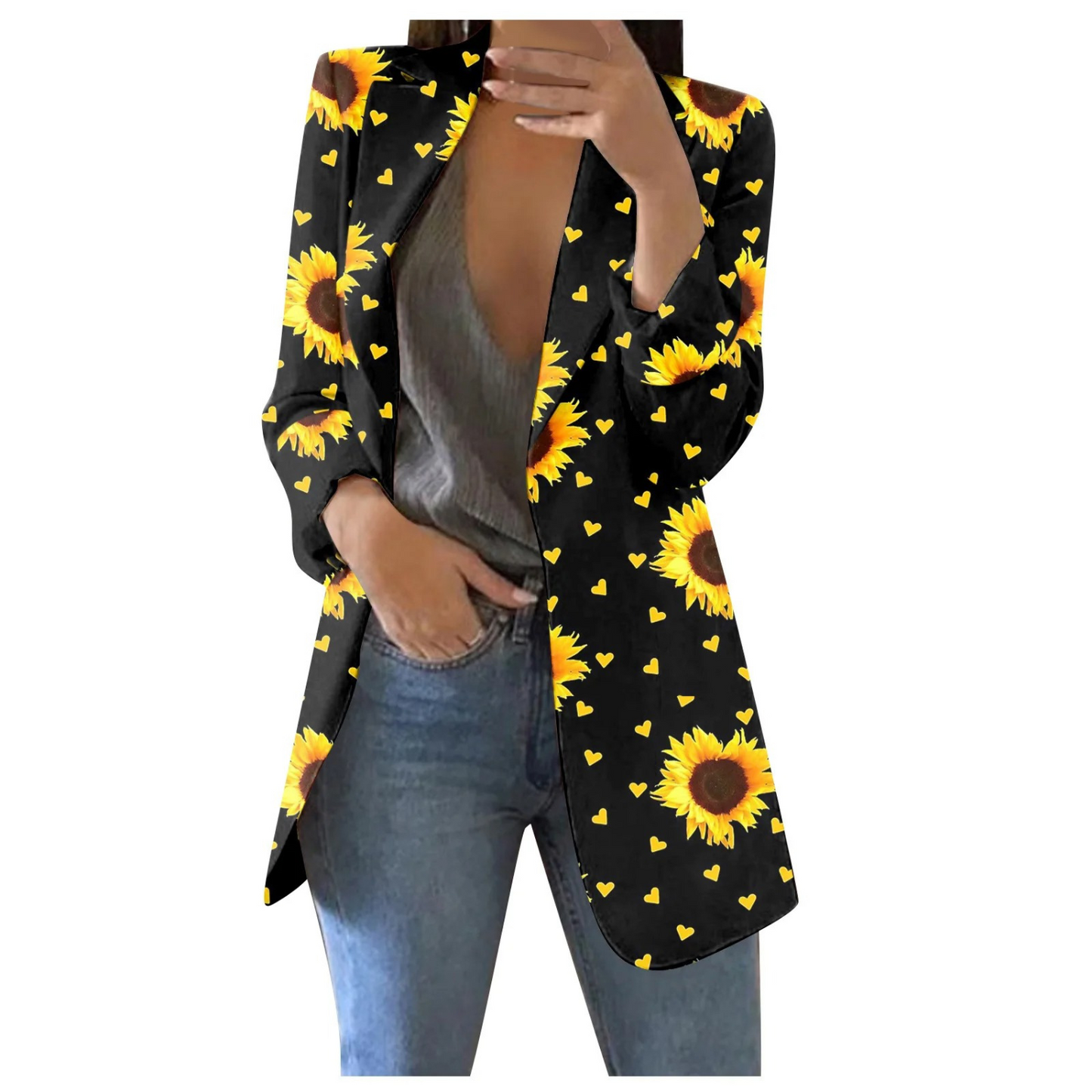 Street-wave Floral Print Cropped Blazer For Women, Bold Blue Pattern, Versatile Chic