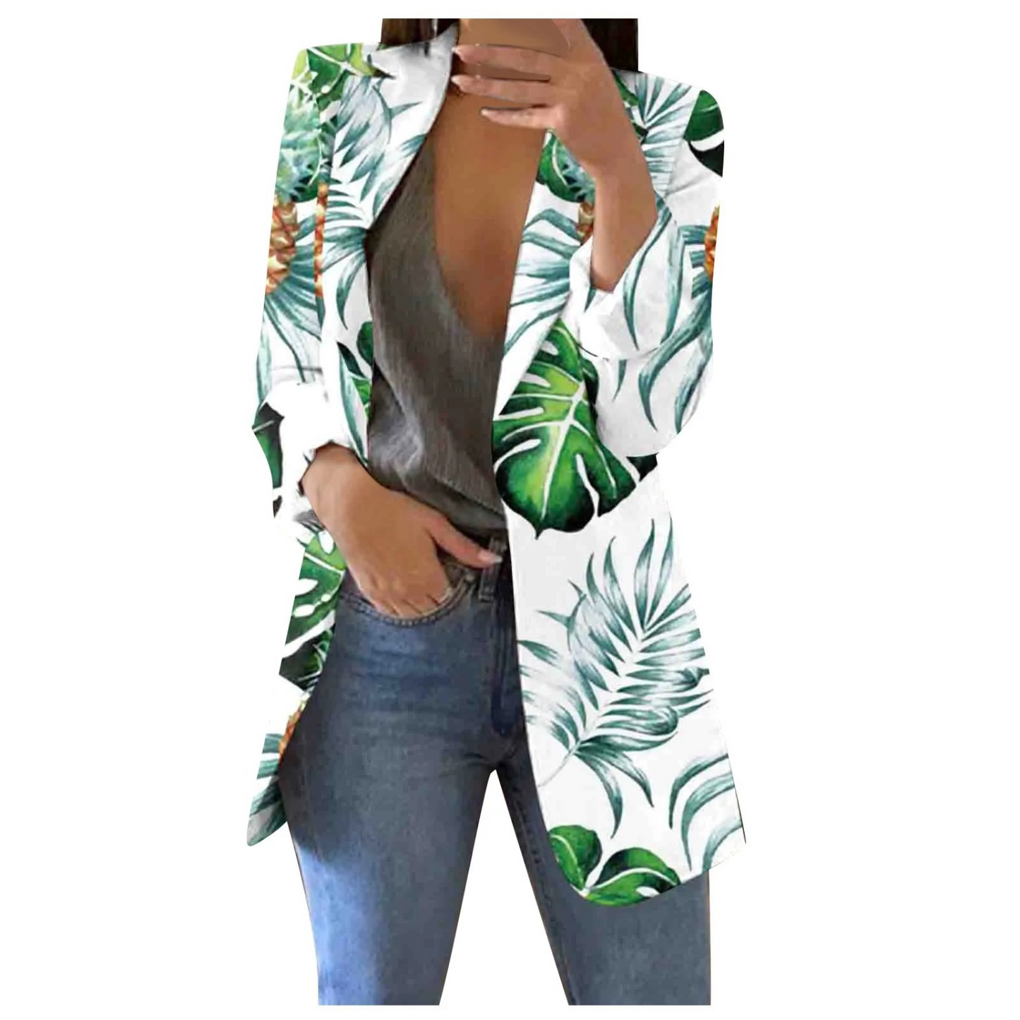 Street-wave Floral Print Cropped Blazer For Women, Bold Blue Pattern, Versatile Chic