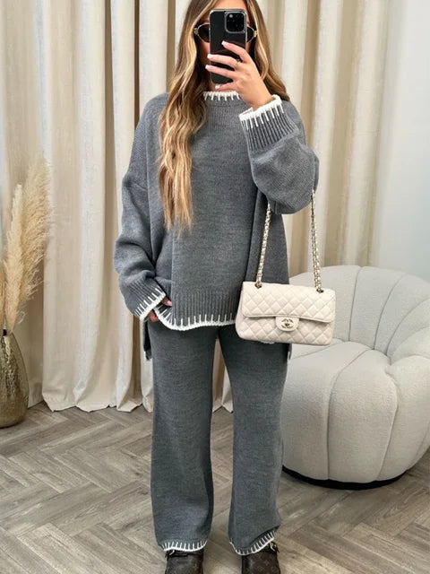 Street-Wave Winter Knit Set For Women Cozy Soft Knitwear With Modern Contrast Trim