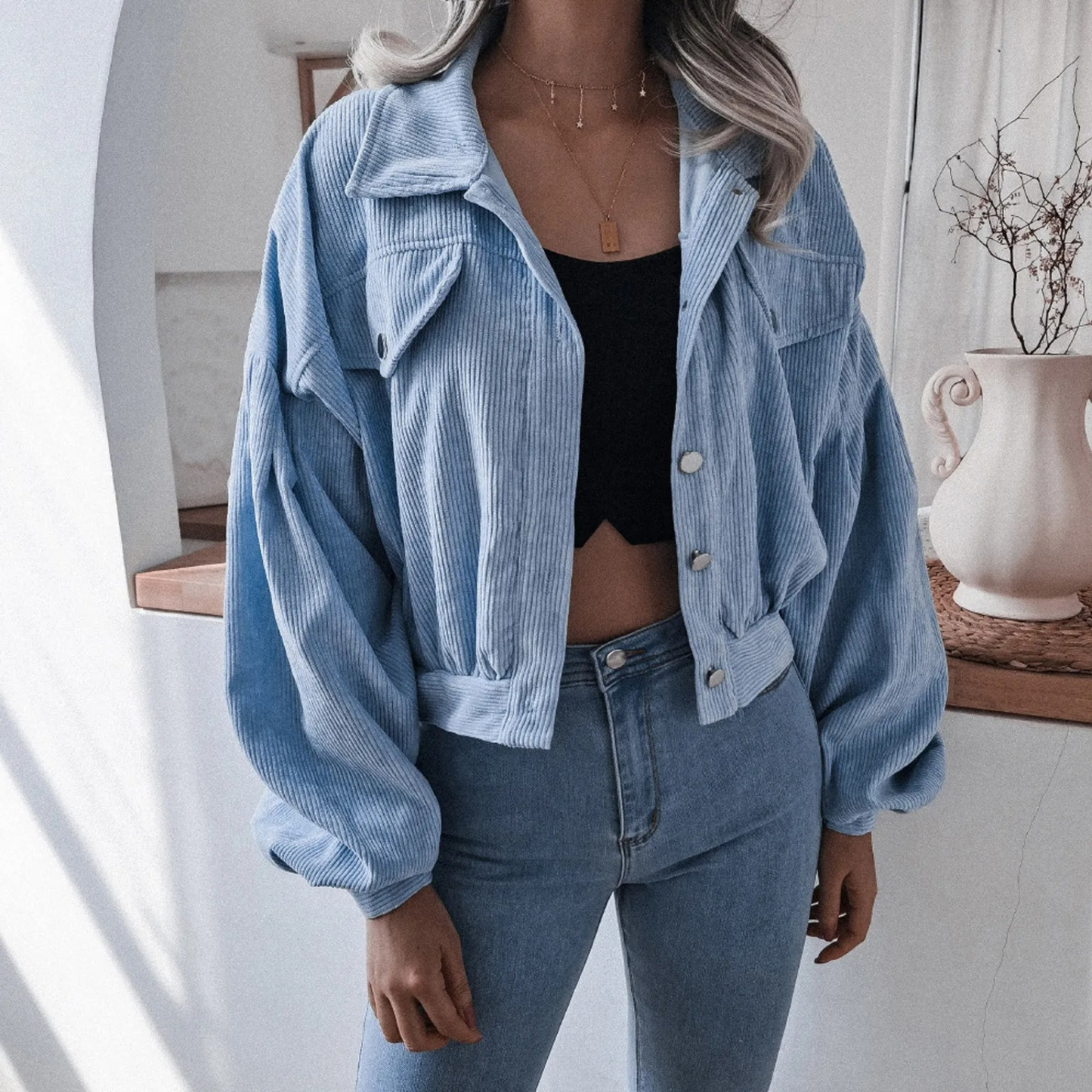 Corduroy Short Jacket Street Wave For Women Warm Cozy Outerwear With Trendy Fit Everyday Comfort