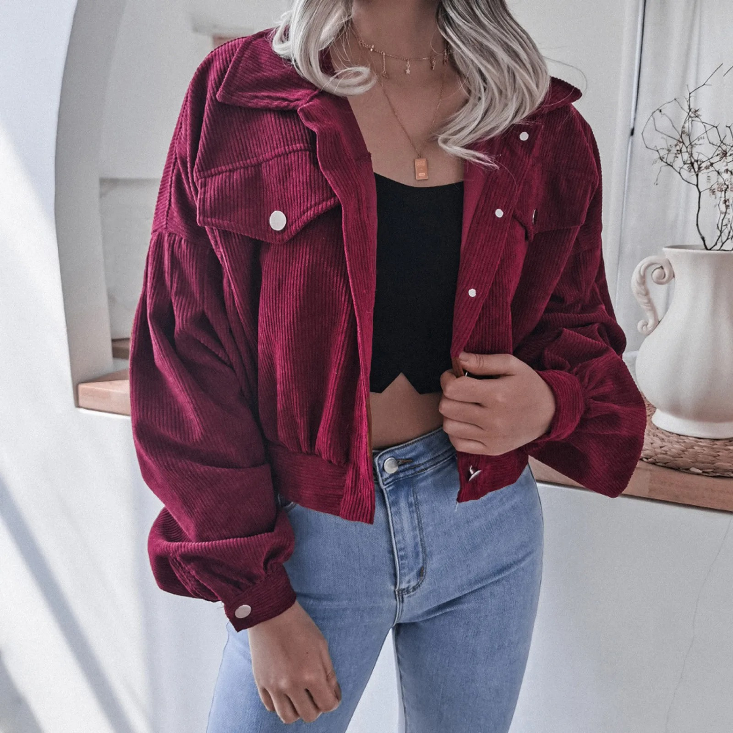 Corduroy Short Jacket Street Wave For Women Warm Cozy Outerwear With Trendy Fit Everyday Comfort