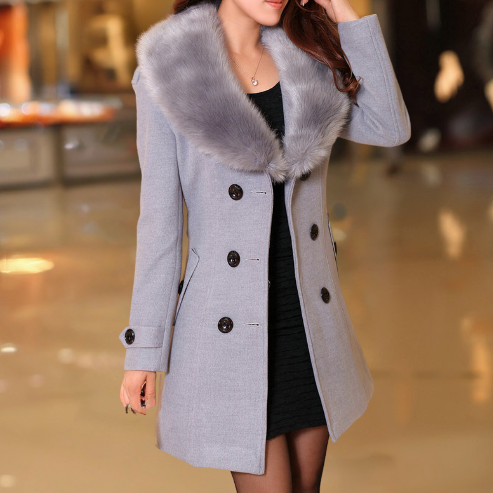 Street Wave Double Breasted Wool Blend Trench Coat With Faux Fur Collar For Fashion Forward Women