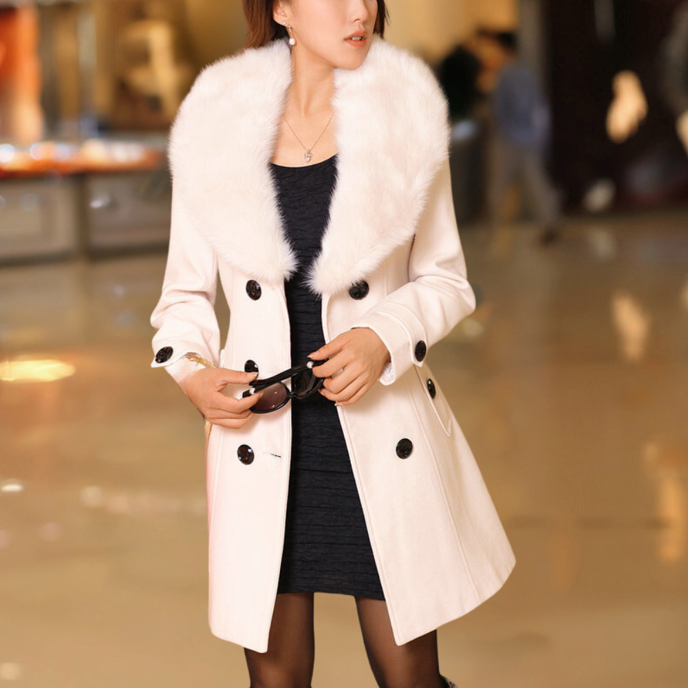 Street Wave Double Breasted Wool Blend Trench Coat With Faux Fur Collar For Fashion Forward Women