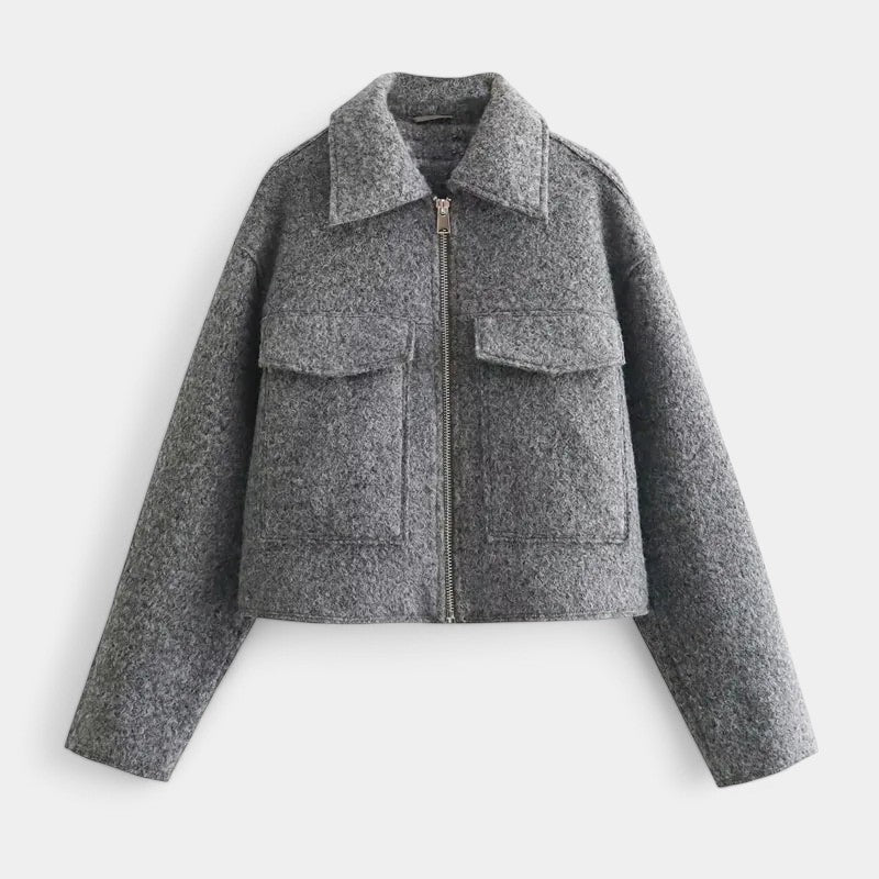 Street-Wave Womens Wool Jacket With Short Fit And Pocket Details For Urban Chic Style