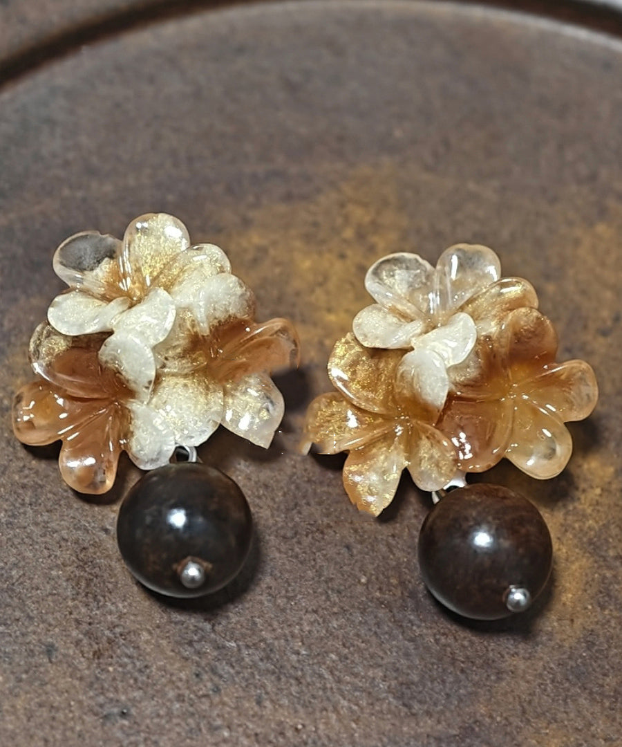 Boucles d'oreilles pendantes en résine florale marron cuivrée dégradée - Street-Wave