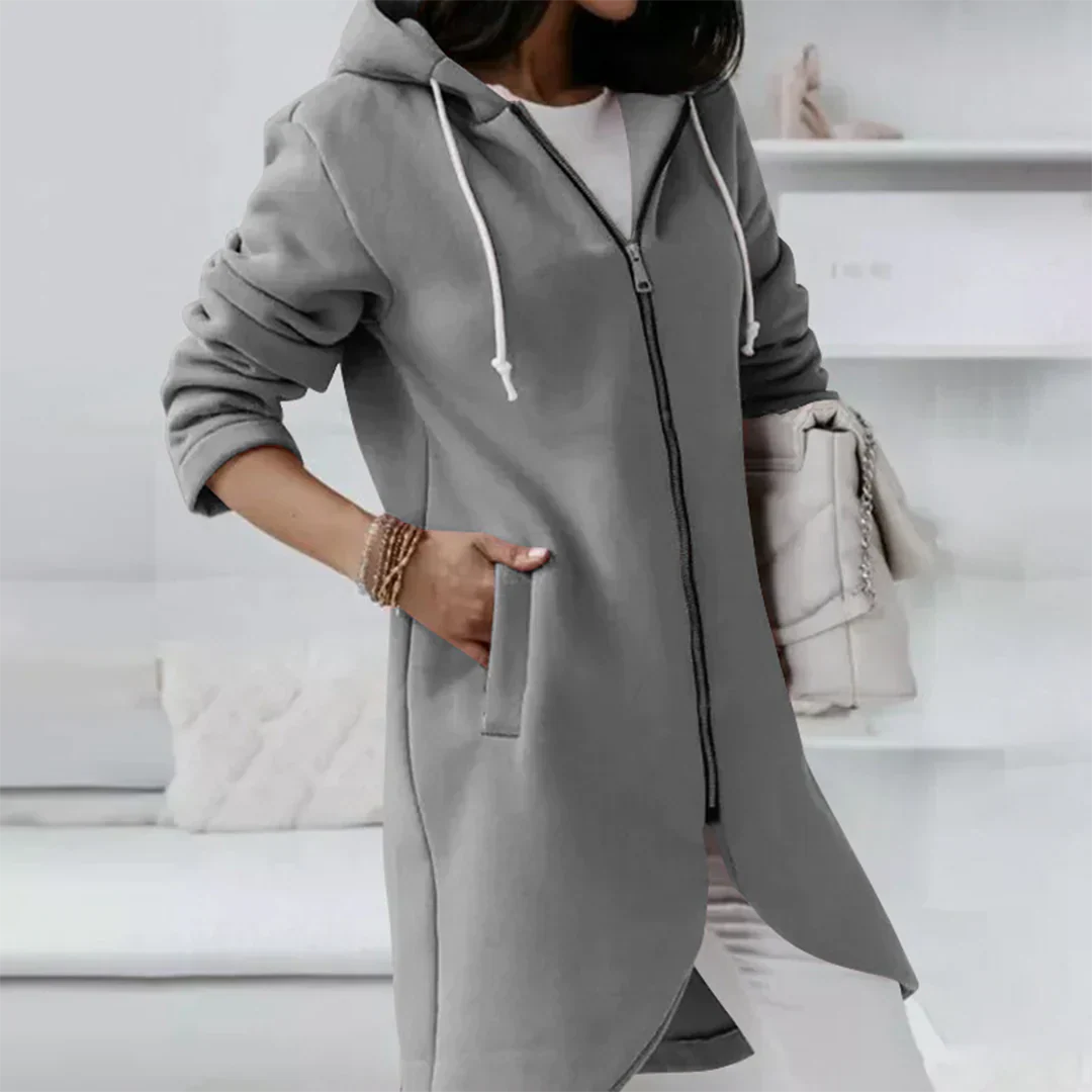 Street-wave Hooded Longline Zip Jacket for Women - Stylish Comfort, Versatile All-Day Warmth