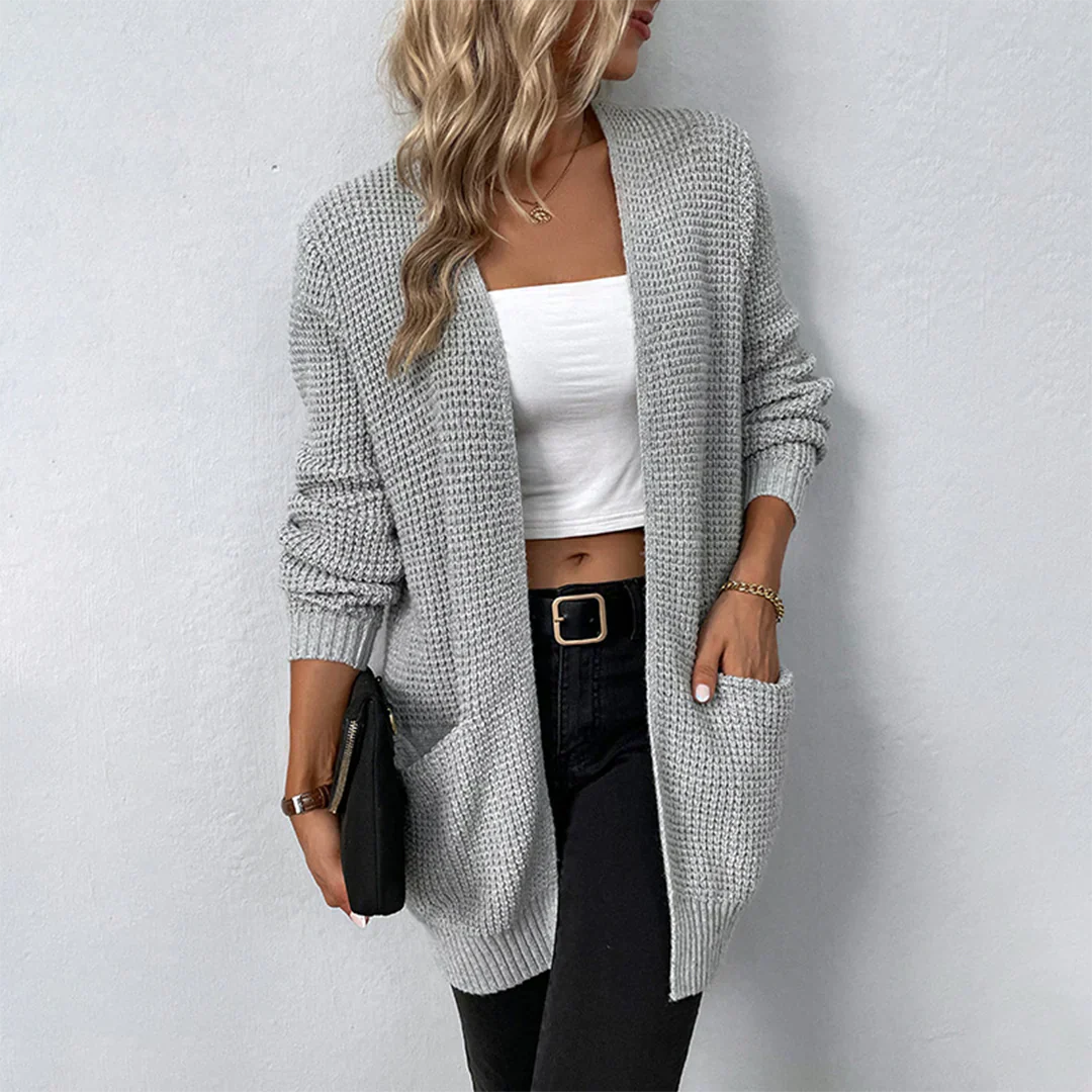 Street Wave Womens V Neck Knit Cardigan Oversized Cozy Winter Sweater Classic Solid