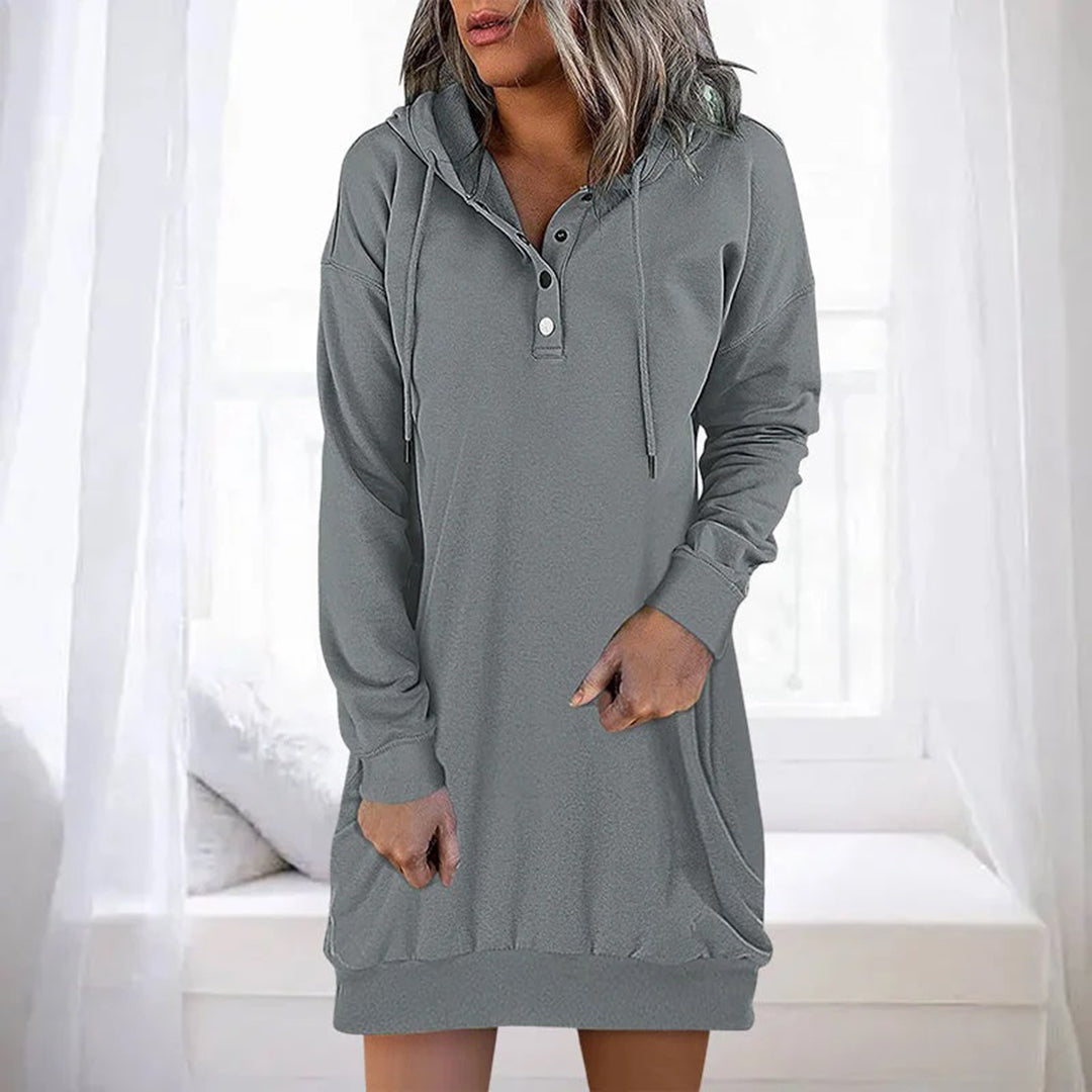 Street-Wave Women's Cozy Hoodie Sweater Dress, Timeless Winter Knit, Relaxed Fit