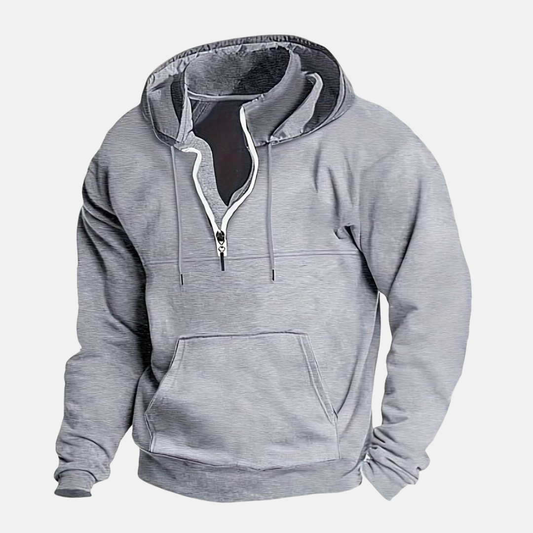 Men's Cotton Blend Quarter Zip Hoodie With Layered Collar For Relaxed Everyday Comfort