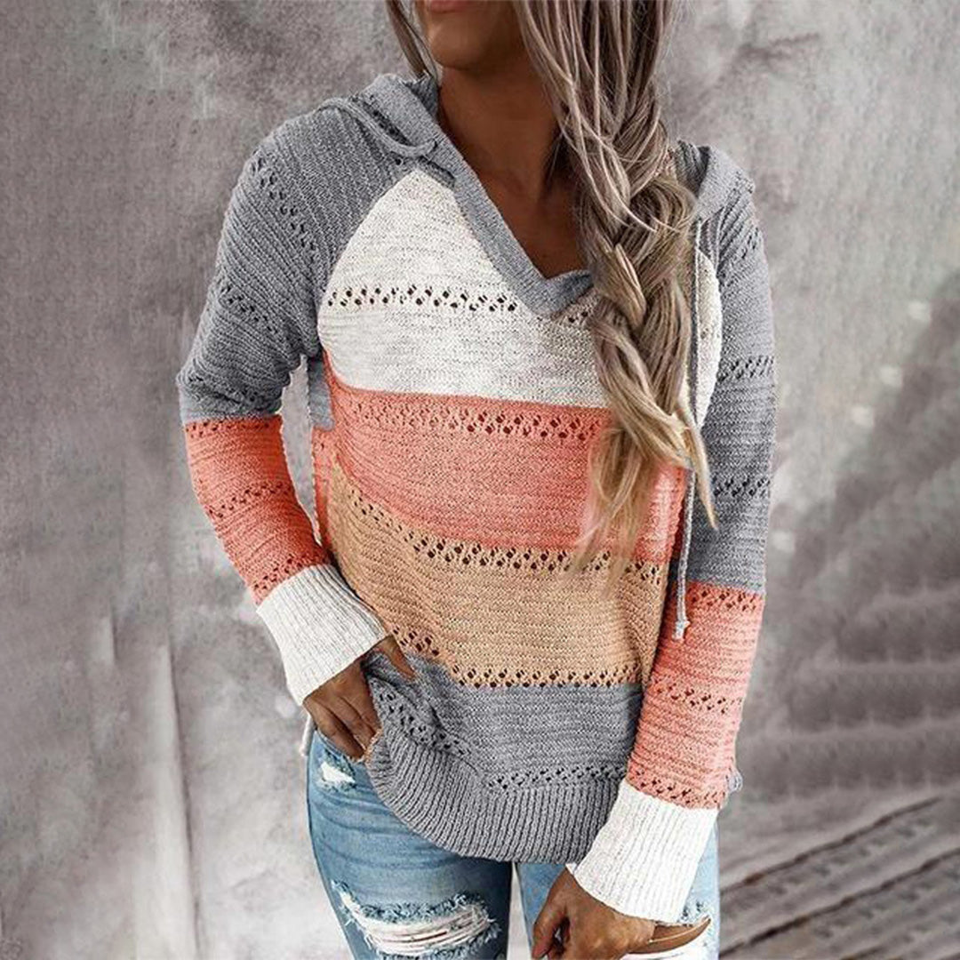 Street-Wave Women Hooded Knit Pullover Breathable Fabric Casual Style For Everyday Wear