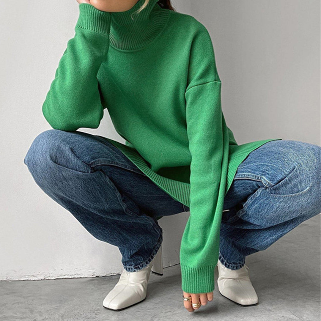 Street-Wave Turtleneck Sweater For Women Warm Cozy Soft Knit Long Sleeve Modern High Collar