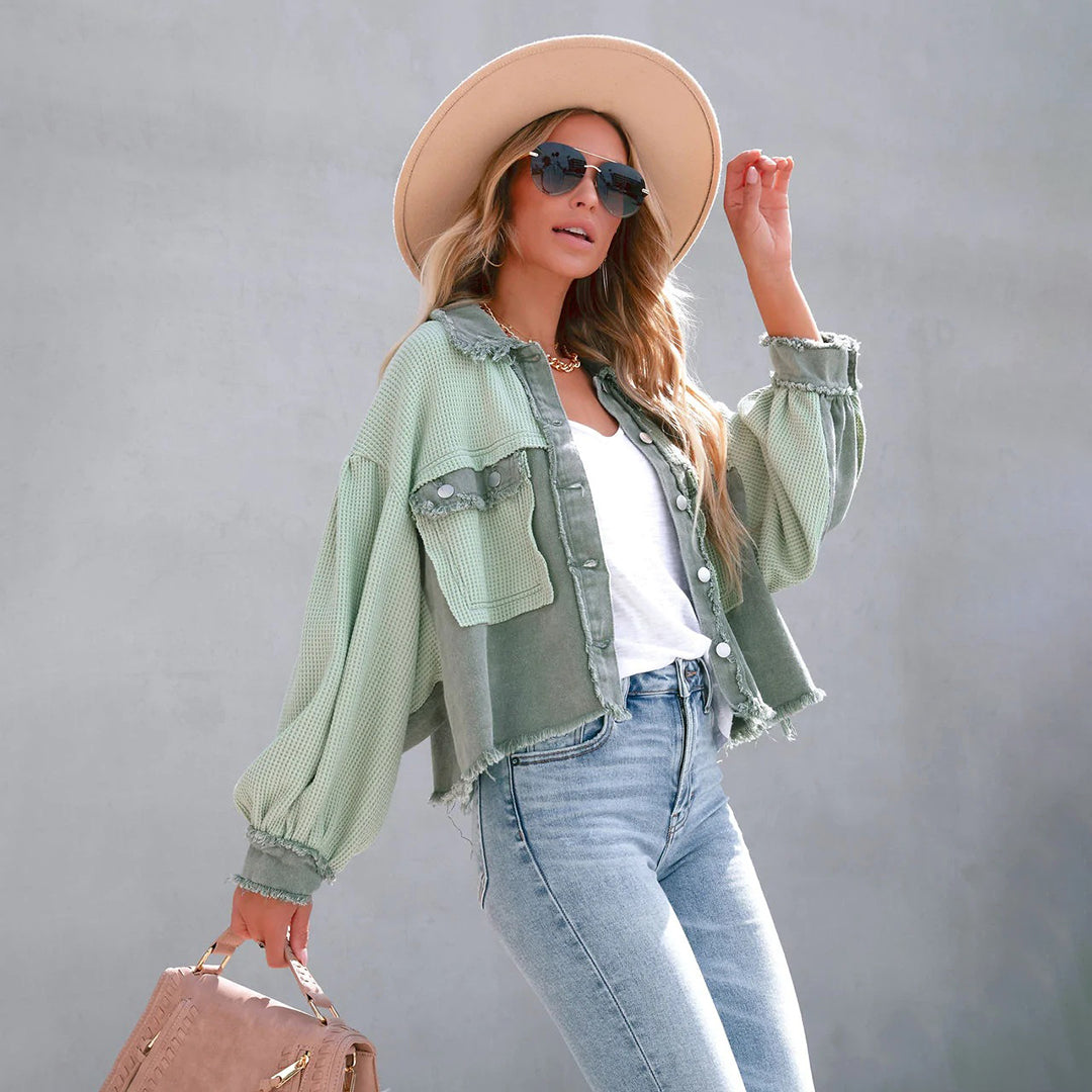 Street-wave Boho-Chic Jacket For Women Cozy Oversized Pink Corduroy With Frayed Edges