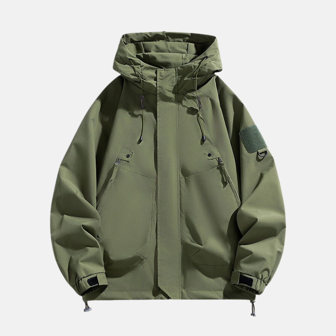 Mens Utility Jacket With Relaxed Fit And Water Resistant Technical Fabric And Multi Pocket Design