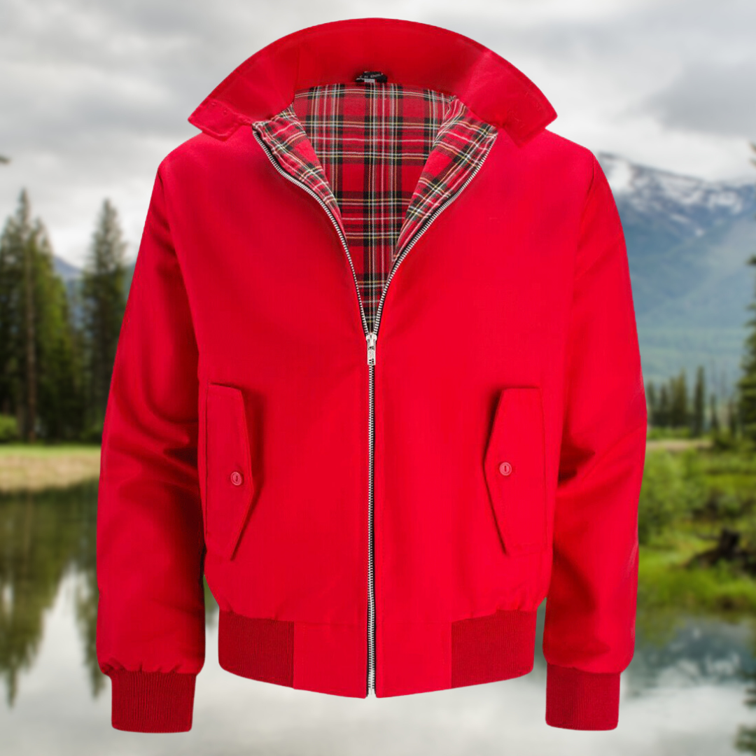 Street Wave Harrington Jacket With Red Plaid Lining Navy For Men Versatile Outerwear