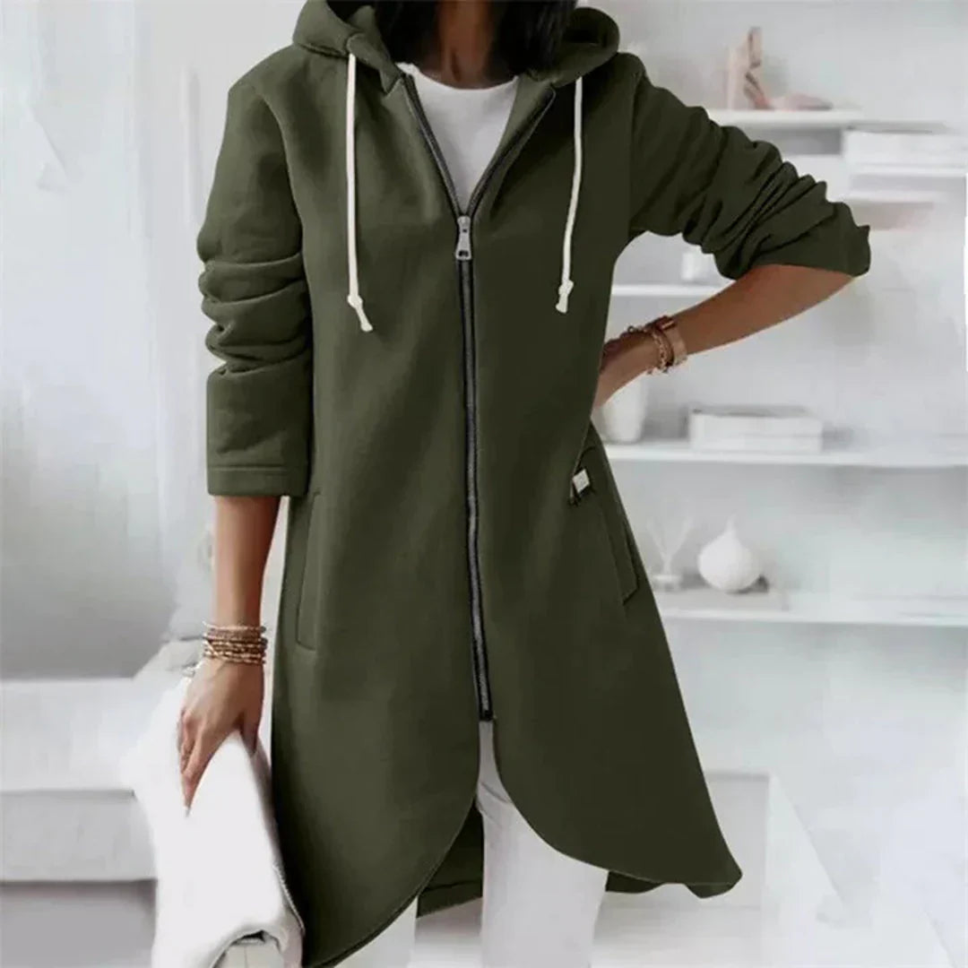 Street-wave Hooded Longline Zip Jacket for Women - Stylish Comfort, Versatile All-Day Warmth