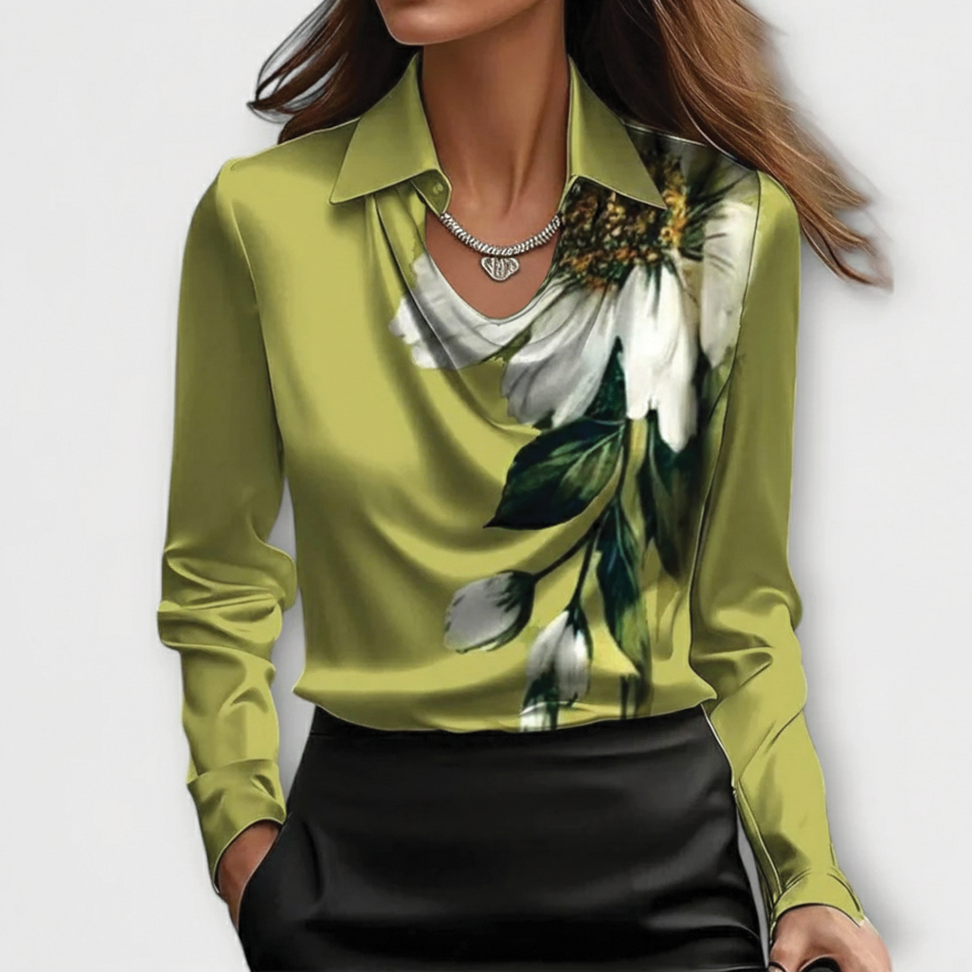 Scarlett Satin Blouse By Street-Wave For Women Draped Cowl Neck Lux Shine