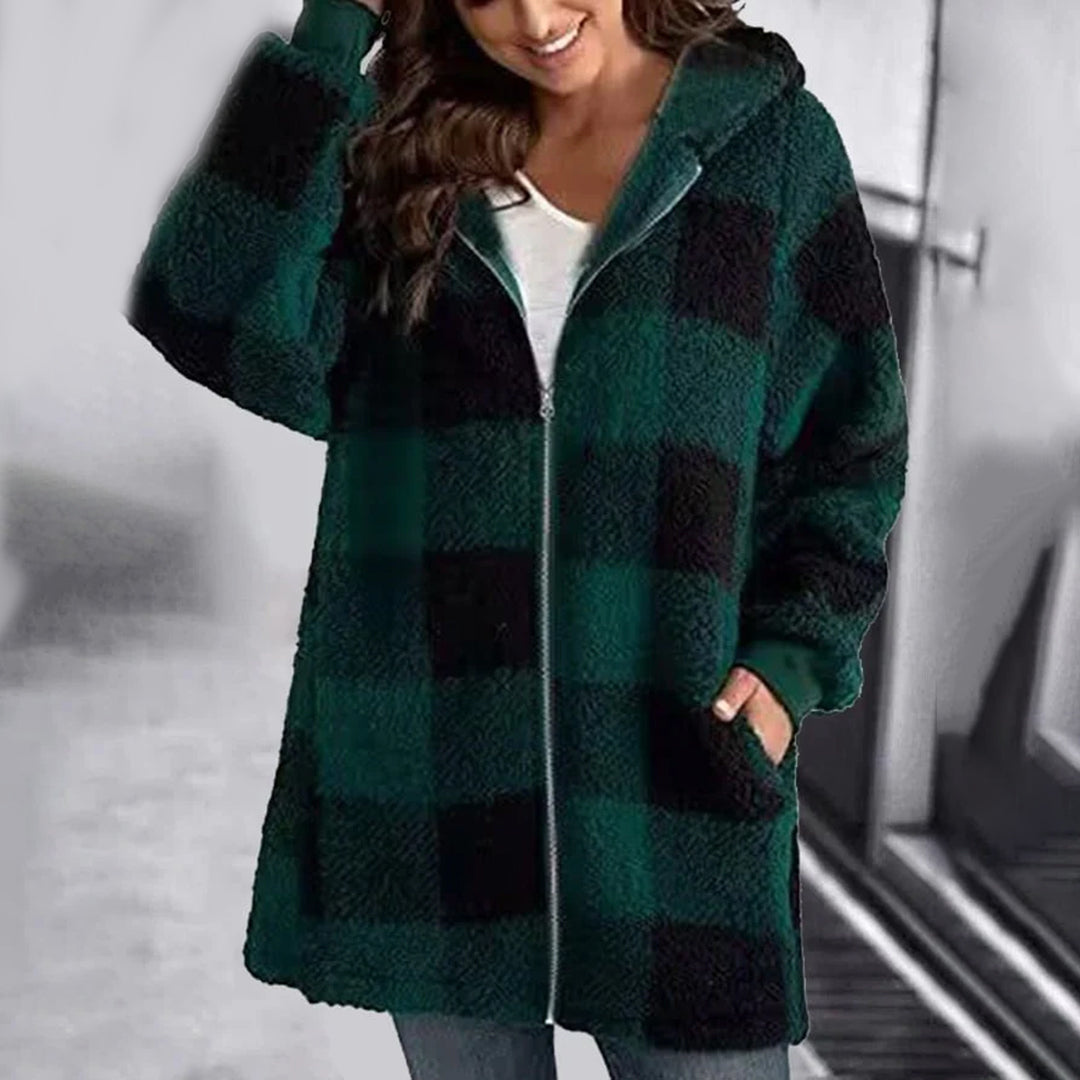 Street-Wave Oversized Zip Hoodie Plaid Fleece Breathable Polyester for Men and Women Cozy Autumn Essential