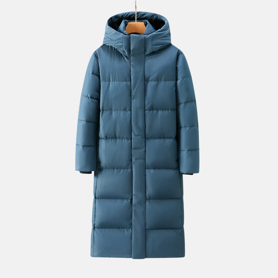 Street-Wave Men's Full-Length Hooded Quilted Coat in Nylon Blend for Winter Warmth and Style