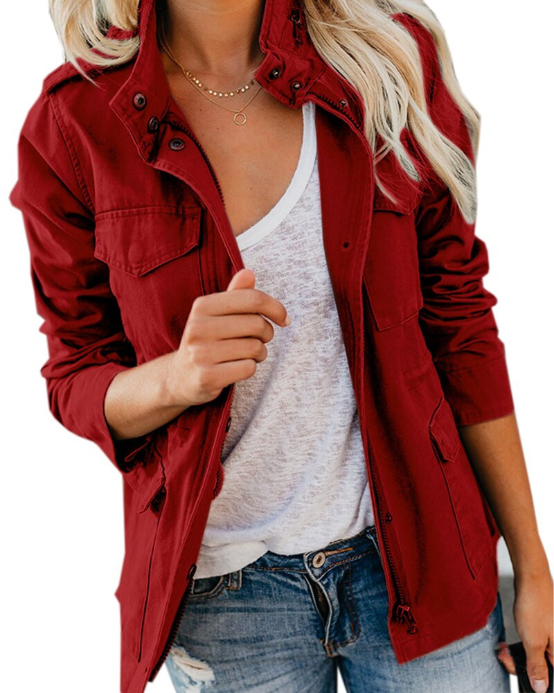 Street-Wave Womens Lightweight Transitional Jacket With Pockets And Stand Collar For Everyday Style