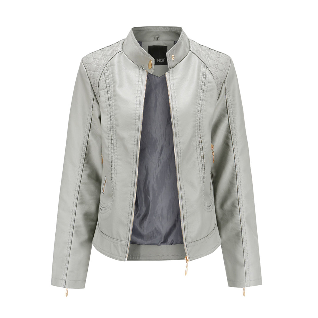 Street Wave High Collar Leather Jacket For Women Autumn Edition Durable Chic Comfort
