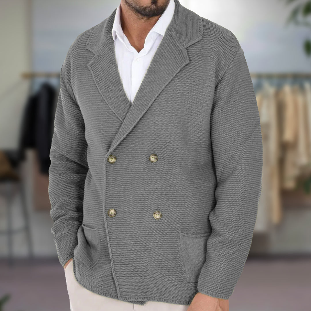 Men's Cardigan Structured Knit Double Breasted Blazer Lapels Regular Fit Textured Knit