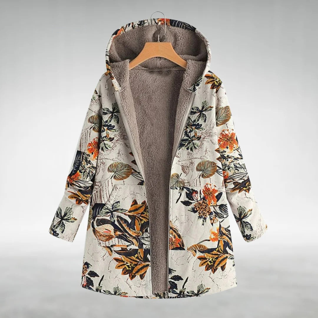 Street Wave Floral Fleece Jacket For Women Cozy Warm Plush Lined Coat With Romantic Print Details