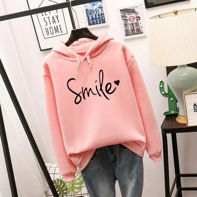 Smile Love Hoodie By Street-Wave Cozy Soft Fleece Lined For Everyday Comfort All Day Warmth And Positive Smile Print