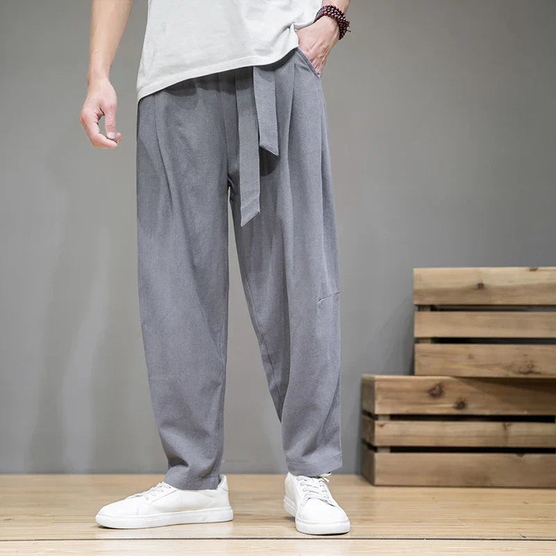 Street-Wave Linen Essential Mens Pants Breathable Summer Trousers With Relaxed Fit And Belt