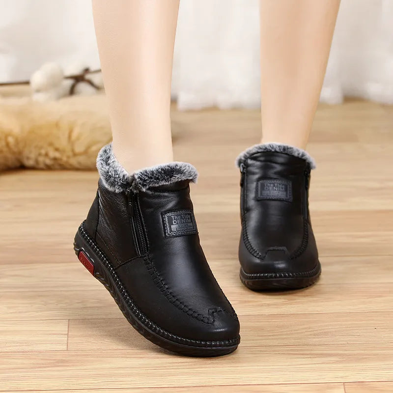 Street Wave Waterproof Leather Boots With Fur Trim For Women Orthopedic Comfort And Style