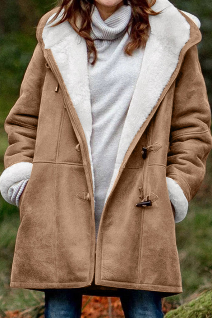 Street-wave Hooded Duffel Coat For Women With Pockets And Toggle Closures Warm Fleece Lined Outerwear