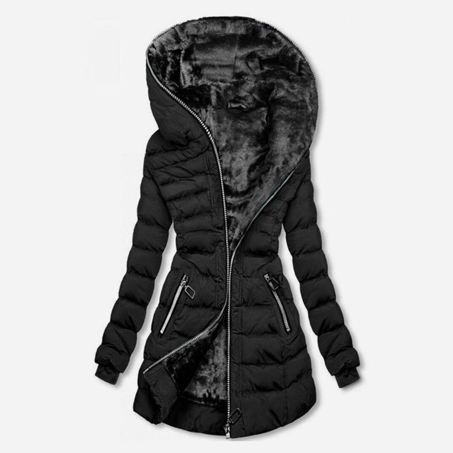 Street-wave Women Long Winter Jacket Cozy Fleece Lined Warm Coat Thick Insulation