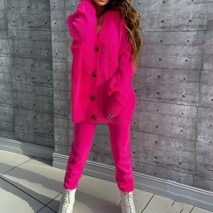 Street-wave Two-Piece Knit Set For Women Cozy Cardigan Vest And Pants Relaxed Fit