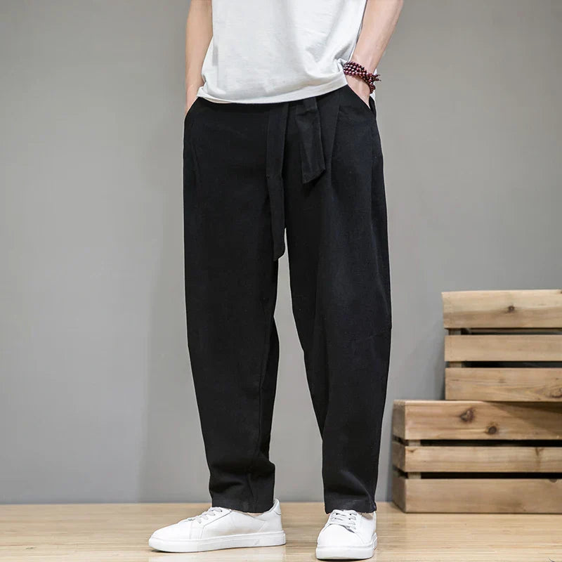 Street-Wave Linen Essential Mens Pants Breathable Summer Trousers With Relaxed Fit And Belt